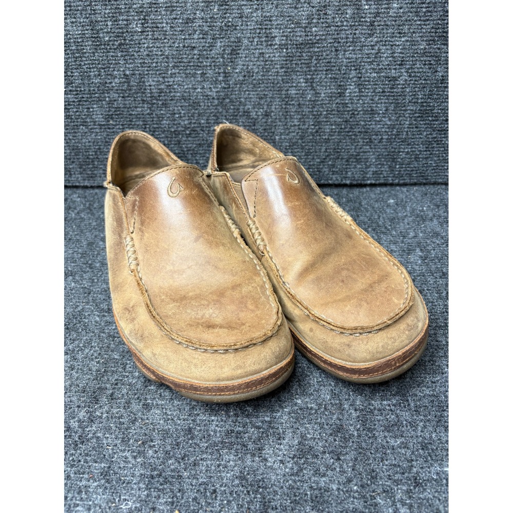 OluKai Moloa Mens Leather Slip On Loafers Brown 10128-2733 Size 9.5